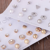 12 Pair Sets Assorted Multiple Stud Earings Jewelry Set With Card For Women And Girls(Silver)